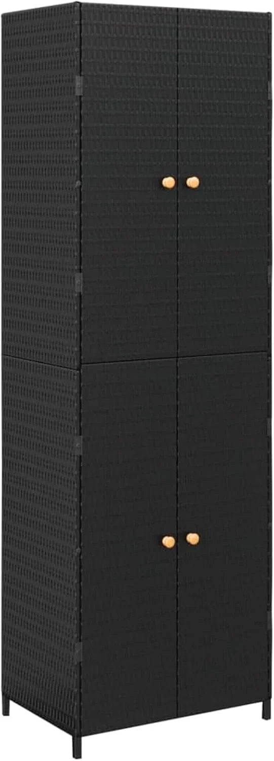 Armario de almacenaje de jardín ratán PE Negro arcones para Jardin Exterior 59x40x180 cm