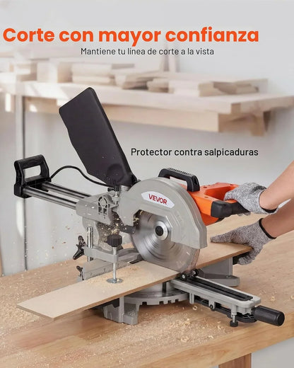 VEVOR Sierra Ingletadora Deslizante Compuesta 1800 W, Hoja de 254 mm, Ángulo y Profundidad de Corte Ajustables, Aluminio Fundido, Compacta y Pórtatil, Corte Multimaterial para Madera Metales Laminados