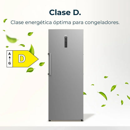 Cecotec Congelador Vertical de 380L Bolero CoolMarket UF 380 inox D. 1950W, Motor Inverter Plus, Bajo Consumo, Total No Frost, Display door, Convertible a frigorífico, Multi Airflow