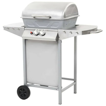 Barbacoa Portátil De Gas Con 2 Zonas Plateada Acero Inoxidable Vidaxl
