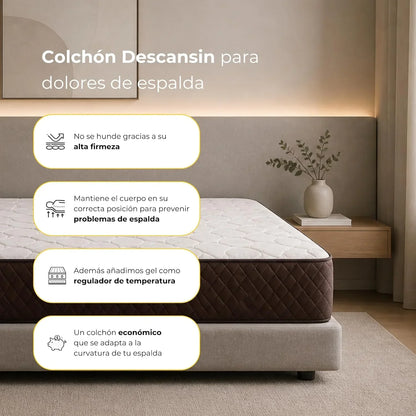 DESCANSIN - Very High Firm Mattress for Back Pain | Breathable Memory Foam Mattress | Double or Single Bed | Anti-Mite, Anti-Allergy and Anti-Bacterial Mattresses (135 x 190)