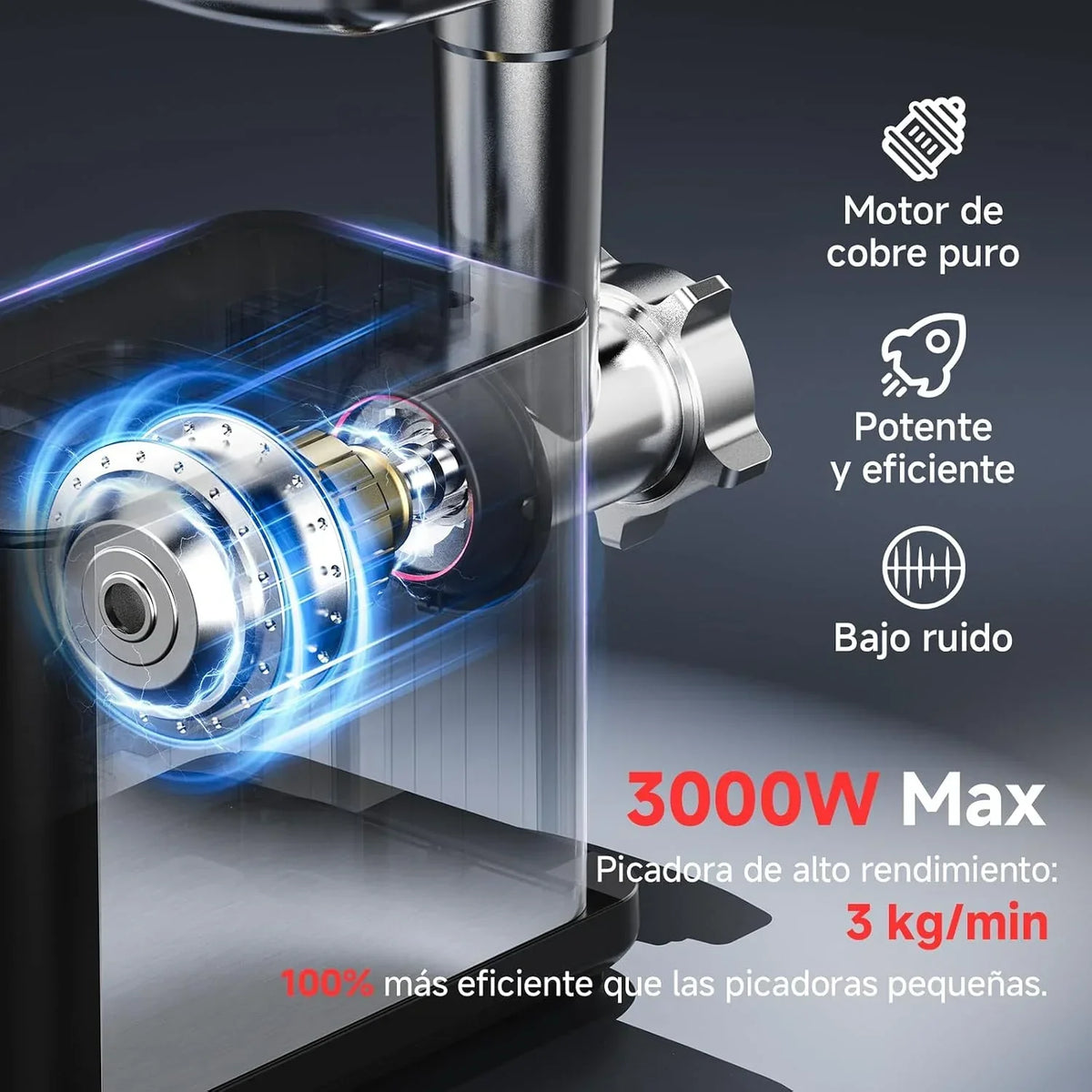 AAOBOSI Picadora De Carne Eléctrica [3000W Máx] - Con Pantalla LED y 9 Velocidades, Contenedor de Almacenamiento Incorporado - Incluye Accesorio de Rebanar, Embutidora y Kibbe - Para Uso Doméstico