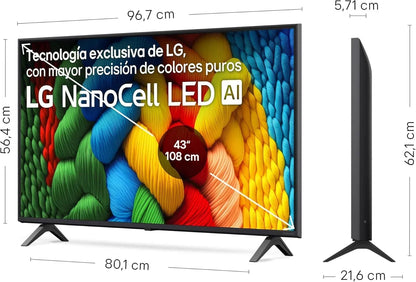43NANO80A6B - TV 43", 4K NanoCell, Smart TV, LED IA, WebOS 25, Procesador Potente e Inteligente, Super Upscaling, Dolby Digital Plus, Alexa/Google Assistant, Negro