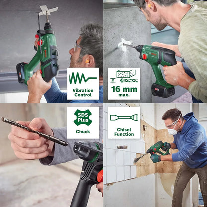 Bosch Taladro Percutor A Batería Universalhammer 18V (1 Batería De 4,0 Ah, Sistema De 18V; Taladrado/Taladrado Con Percutor/Cincelado; Energía De Impacto 2 J, Sds Plus, Maletín De Transporte)