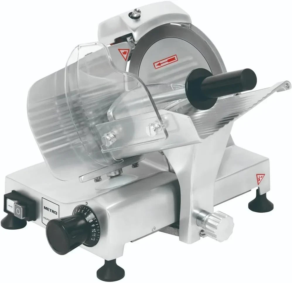 METRO PROFESSIONAL Cortafiambres GFS3019, Cuchilla 19,5 cm, Grosor 0-12 mm, 120 W, Aluminio Anodizado, Plata