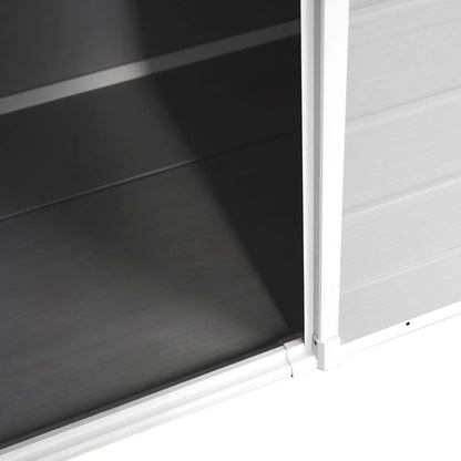 Wasabi - Caseta de Resina Jardín Unit 1.4 – Ventana Luz Natural - Suelo Incluido - Paneles 12mm de Espesor - Gris Blanco - Cobertizo PVC Almacenaje Exterior - 1,37m2 - Techo Plano