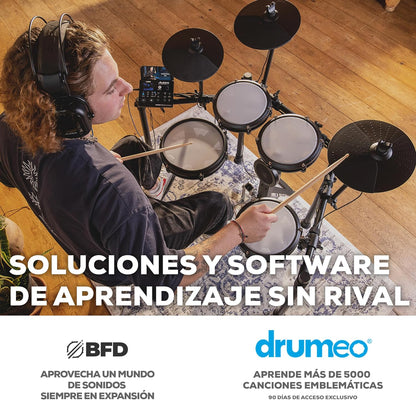 Alesis Nitro Max Kit Batería Electrónica con Parches Silenciosos de Malla, Caja de Doble Zona de 10", Bluetooth, 440+ Sonidos Auténticos, Lecciones Drumeo, USB MIDI, Pedal de Bombo