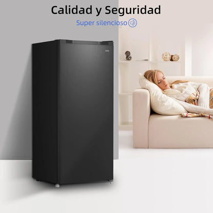 Congelador vertical independiente CHiQ, 145L de capacidad, congelación rápida, termostato ajustable, silencioso, puerta reversible, negro, clasificación energética E