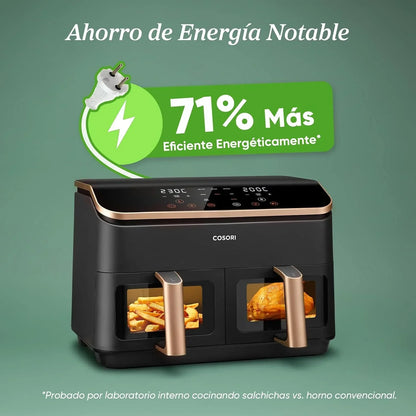 Cosori Freidora de Aire 8,5L, Doble Cesta con Ventana, 10 Funciones, Oro