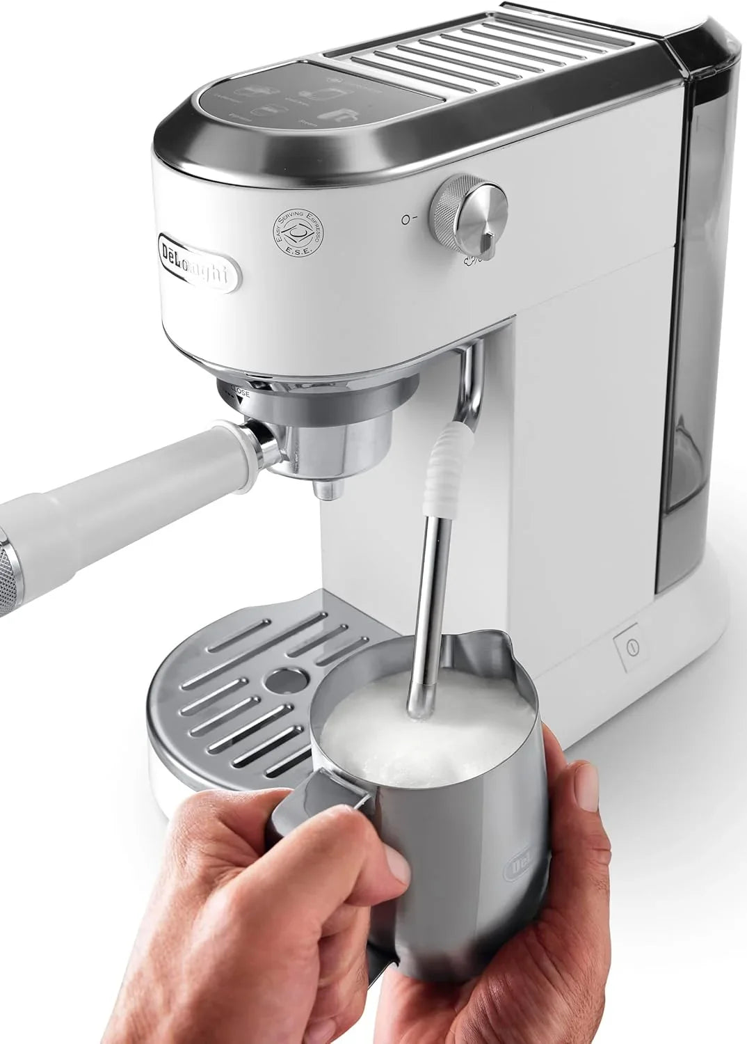 De'Longhi Dedica – Cafetera de Bomba de Acero Inoxidable para Café Molido o Monodosis, Espresso y Capuchino, Depósito de 1.3 Litros, Sistema Antigoteo, Modelo EC685.M, Color Metal