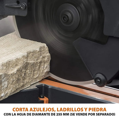 Evolution Power Tools R255SMS-DB ingletadora, Sierra ingletadora deslizante multimaterial de 255 mm, con doble bisel y paquete plus, hasta 300 mm x 90 mm, 5° a izquierda y derecha, inglete de 50°