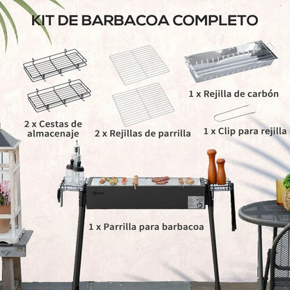Barbacoa De Carbón Outsunny Acero Inoxidable Metal 77x30x70 Cm Negro