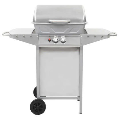 Barbacoa Portátil De Gas Con 2 Zonas Plateada Acero Inoxidable Vidaxl