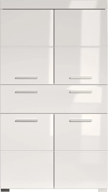 trendteam smart living Armario Alto para baño Amanda, 73 x 132 x 31 cm, en Blanco y Blanco de Brillo Intenso con cajón y abundante Espacio de Almacenamiento