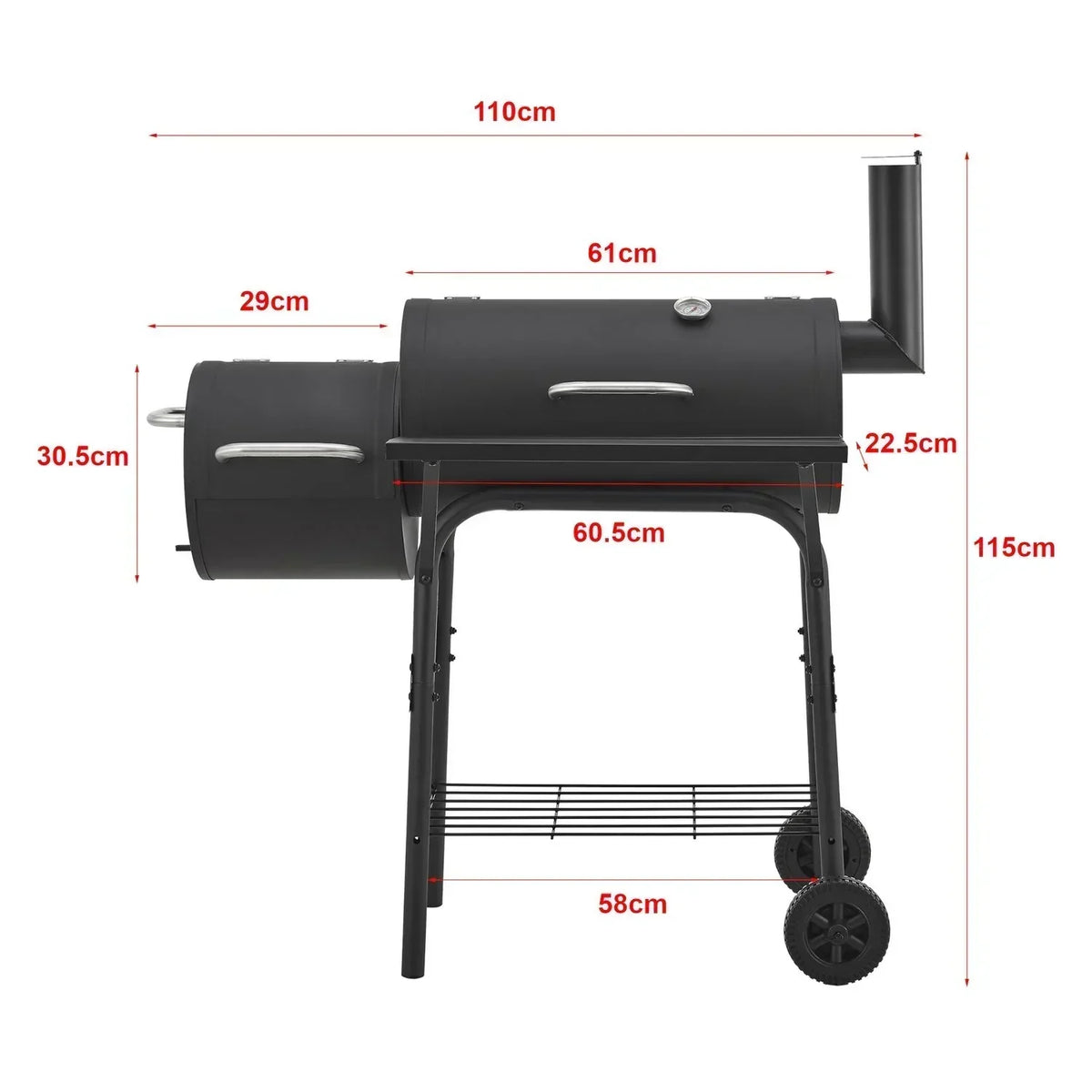 Barbacoa De Carbón Arielli Ahumador 115 X 110 X 64 Cm - Negro [casa.pro]