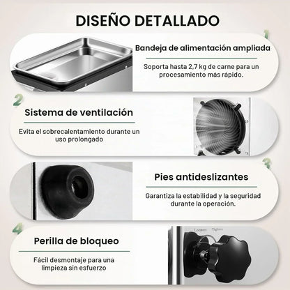 Huanyu Picadora Electrica Picadora de Carne Eléctrica Comercial 1100W Multifunción Picadora Electrica de Alimentos Con Embutidora de Chorizos Trituradora de Carne con 2 Cuchillas y 4 Placas de Corte