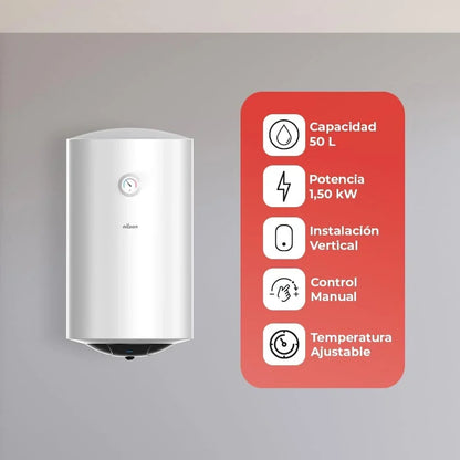 Nilson Electric Thermo Vertical 50 Litres NT5000. Vertical Installation, 1500W, Includes Mounting Kit, Stainless Steel Resistor, White, Energy Efficiency Class C