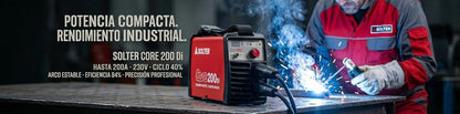 Solter - Soldador Inverter CORE 200Di, 200A de Potencia, Ciclo de Trabajo Profesional MMA y TIG Lift-Arc Tecnología Nanocrystaline con Accesorios