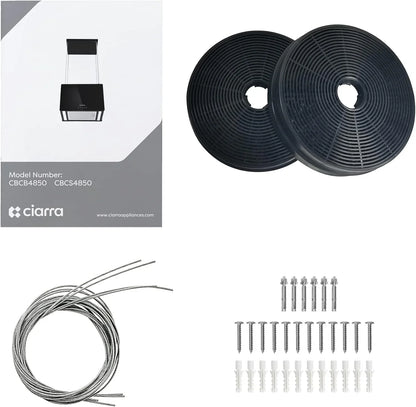 CIARRA CBCB4850 Campana Extractora en Isla sin Salida de Humos Clase A+++ 48cm 700m³/ h WiFi y Control Táctil Filtro de Carbón Incluido 4 Velocidades 2 Luces LED Negro