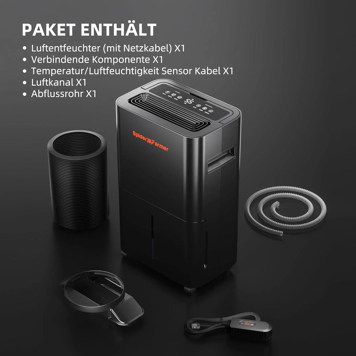 SPIDER FARMER Deshumidificador actualizado de 12 litros, deshumidificador eléctrico con cable RJ12, descongelación automática, función de temporizador de 24 horas, deshumidificador para tienda de