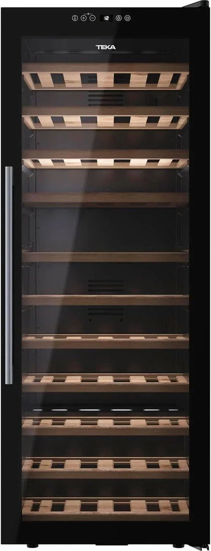 Teka Vinoteca de Libre Instalación 51 Botellas, Iluminación LED, Control Electrónico de Temperatura, Capacidad Total 159 Litros, Patas Regulables, Modelo RVF 10051 GBK