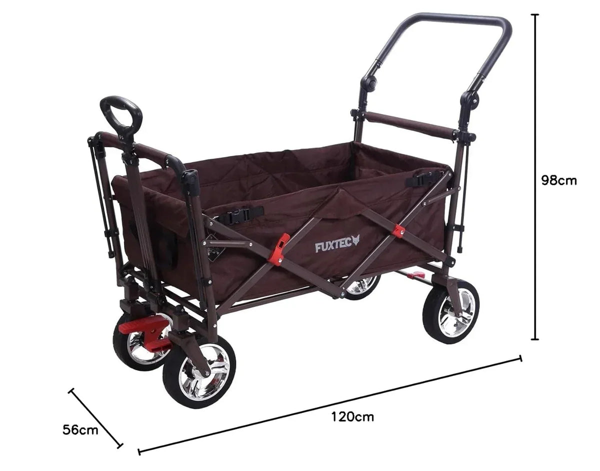 Bollerwagen FUXTEC FX-CT700, Carro Plegable Gris para el Transporte de niños, Ciudad, Campo, Playa o montaña - con Capota Anti-UV, asa de Empuje, Freno de Mano Delantero y Trasero, El Original