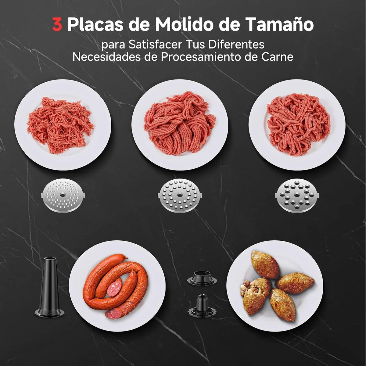 AAOBOSI Picadora De Carne Eléctrica [3000W Máx] - Con Pantalla LED y 9 Velocidades, Contenedor de Almacenamiento Incorporado - Incluye Accesorio de Rebanar, Embutidora y Kibbe - Para Uso Doméstico