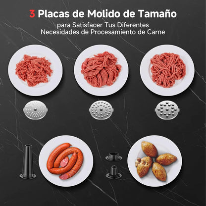 AAOBOSI Picadora De Carne Eléctrica [3000W Máx] - Con Pantalla LED y 9 Velocidades, Contenedor de Almacenamiento Incorporado - Incluye Accesorio de Rebanar, Embutidora y Kibbe - Para Uso Doméstico