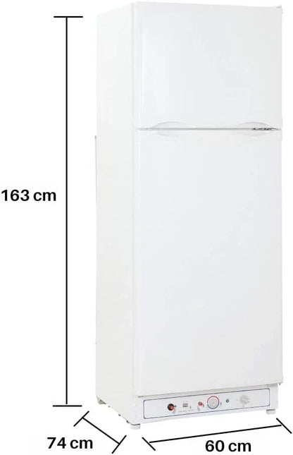 SMETA Nevera Gas con Congelador, 265L (203L+62L), 220V, Refrigerador Congelador Combinado, Refrigerador Camping Gas para Autocaravana, Garaje, Caravana, Home, Blanco
