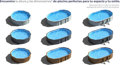 Piscina de Acero Elevada,Ovalada con Aspecto Madera. Piscinas Desmontables para Jardín. 730 x 375 x 120 cm - Piscina Gre KIT730W Pacific.