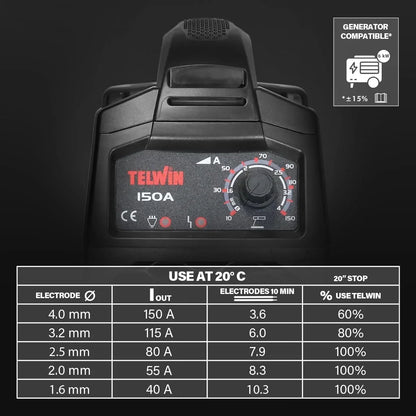T-Arc 164 Soldadora Inverter Electrodo MMA 150A, con Máscara Automática tipo Casco y Accesorios, Máquina para Soldar Portátil Compacta y Sencilla, para Mantenimiento y Bricolaje Doméstico, 230V
