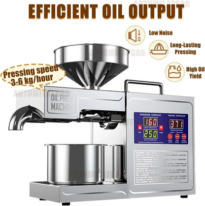 Prensa Aceite Oliva Automática De 820W, Maquina Cortar Aceitunas En Frío Y Caliente para El Hogar, Extractor De Aceite Eléctrico para Aceitunas, Cacahuetes, Sésamo, Soja Y Nueces