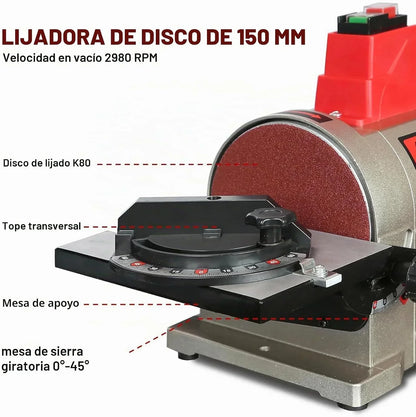 BUCKTOOL 5.0A Lijadora de disco de banda de 4" x 36" y lijadora de disco de 6" con motor de accionamiento directo de 3/4HP y base Al portátil, modelo mejorado BD4603