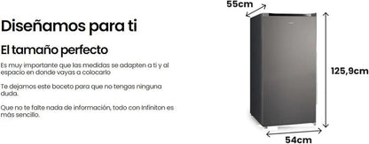 INFINITON Congelador Vertical CV-140L25XEQ, 145 Litros, E, Función Fast Freezing, Congelador 4****, cajón Flap, Tirador integrado, Puerta reversible, Inox