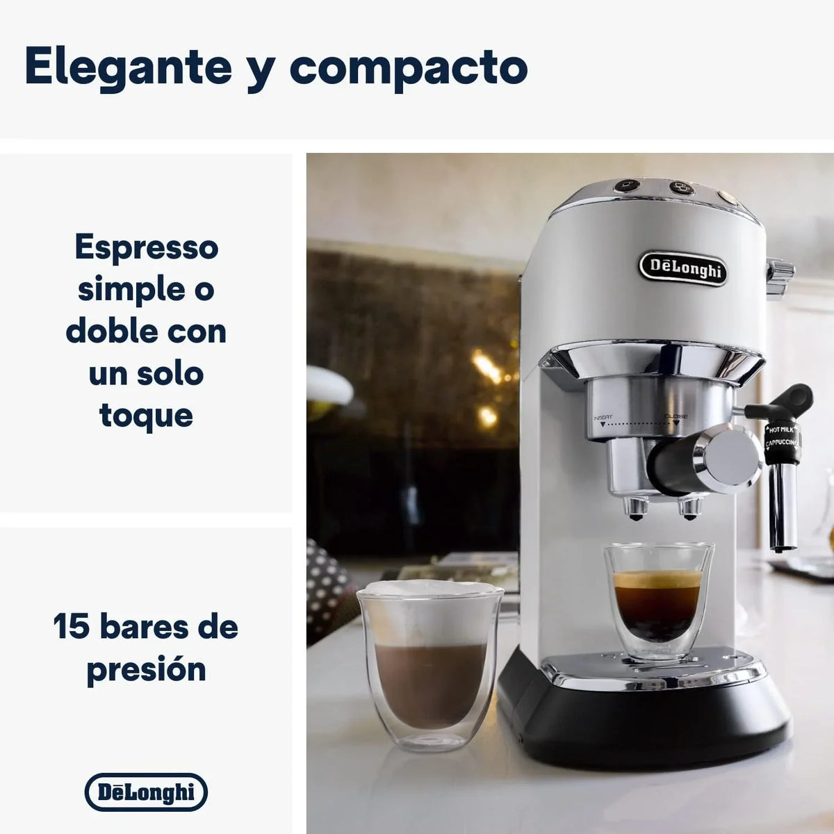 De'Longhi Dedica – Cafetera de Bomba de Acero Inoxidable para Café Molido o Monodosis, Espresso y Capuchino, Depósito de 1.3 Litros, Sistema Antigoteo, Modelo EC685.M, Color Metal
