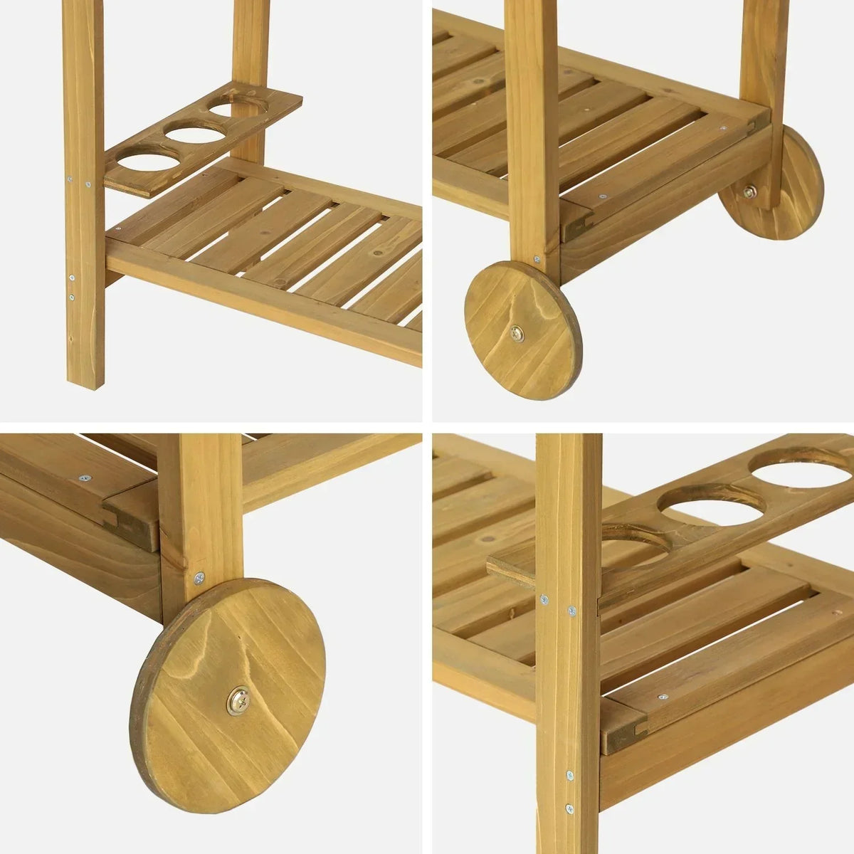 Aparador De Barbacoa De Madera Con Ruedas, Madera