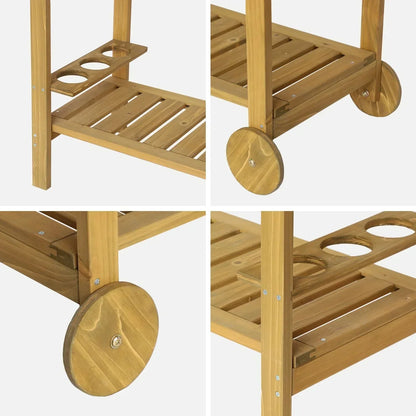 Aparador De Barbacoa De Madera Con Ruedas, Madera