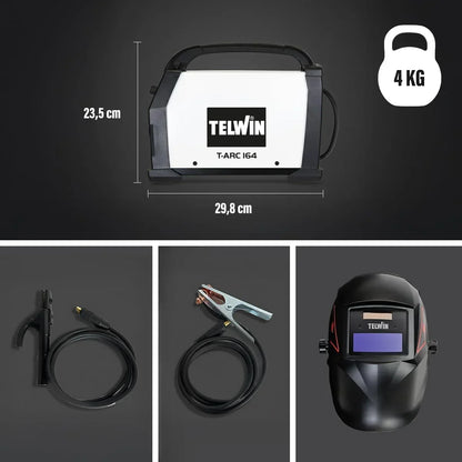T-Arc 164 Soldadora Inverter Electrodo MMA 150A, con Máscara Automática tipo Casco y Accesorios, Máquina para Soldar Portátil Compacta y Sencilla, para Mantenimiento y Bricolaje Doméstico, 230V