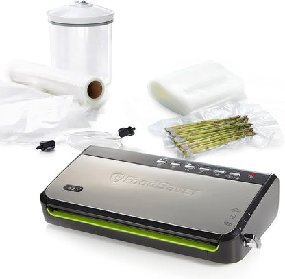 Foodsaver Envasadora al Vacío con almacenamiento de rollos integrado | Cortador de bolsas y modo para alimentos delicados | Incluye bolsas selladoras al vacío surtidas (FFS005X)