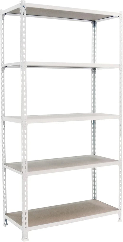 SimonRack Estanteria Metalica, 5 Baldas Madera Ajustables, 200 kg de Punto Flexión, 2000x1200x500 mm, Estantería Almacenaje, Sin tornillos, Blanco/Madera - Maderclick