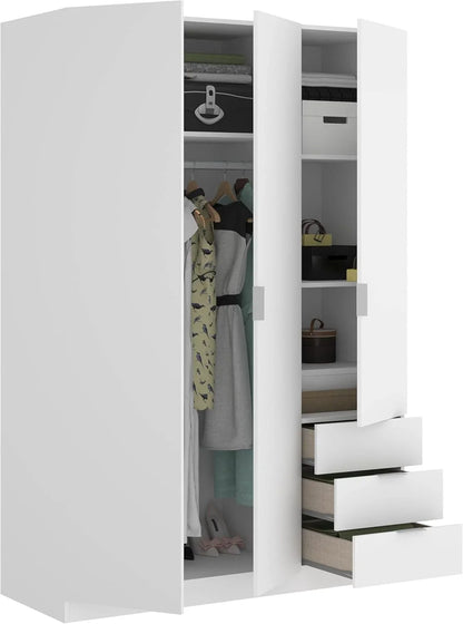 DEKIT GRUPO RIMOBEL Armario Ropero 3 Puertas Y 3 Cajones - Blanco - 121X184X52 Cm