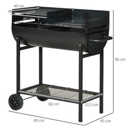 Barbacoa De Carbón De Metal 90x45x96 Cm-outsunny. Negro