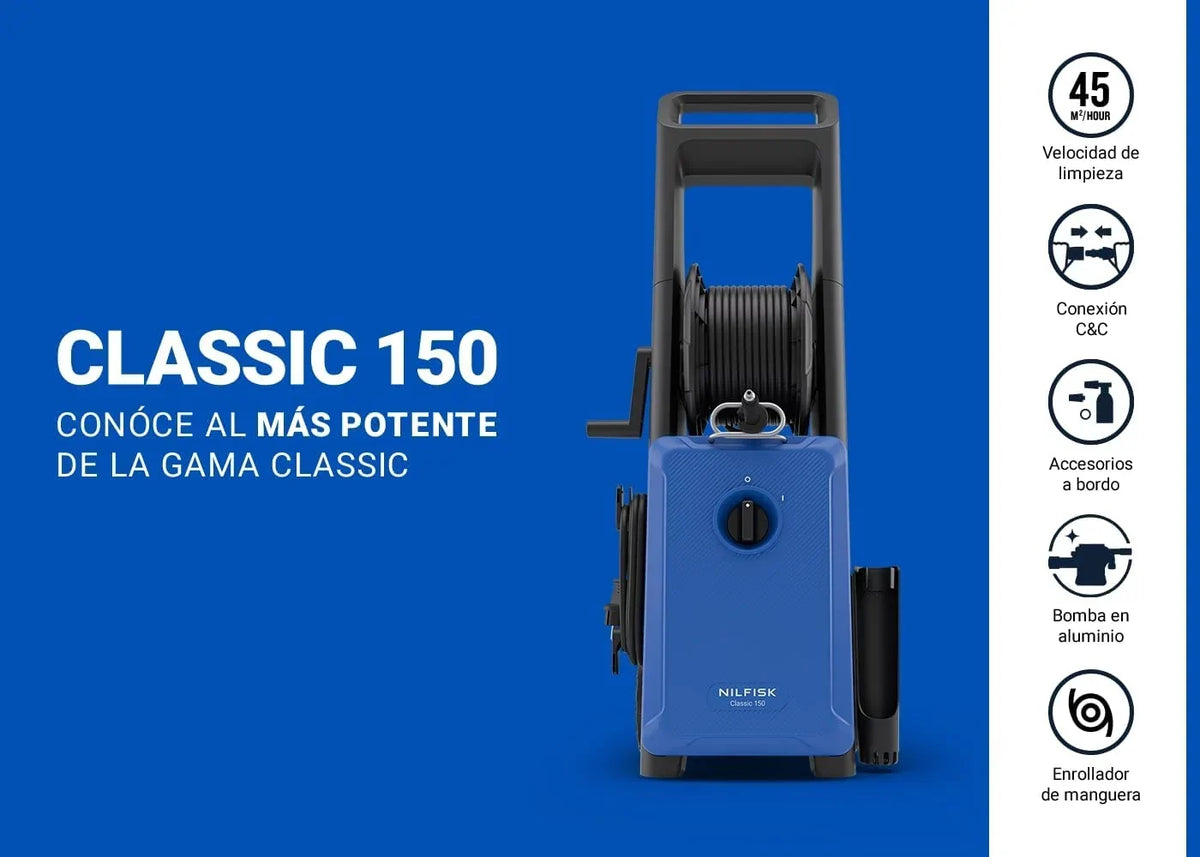Nilfisk Classic 150 Bares - Hidrolimpiadora de Alta Presión Fácil de Usar - Limpiadora de Patios, Coches y Exteriores (2200 W)