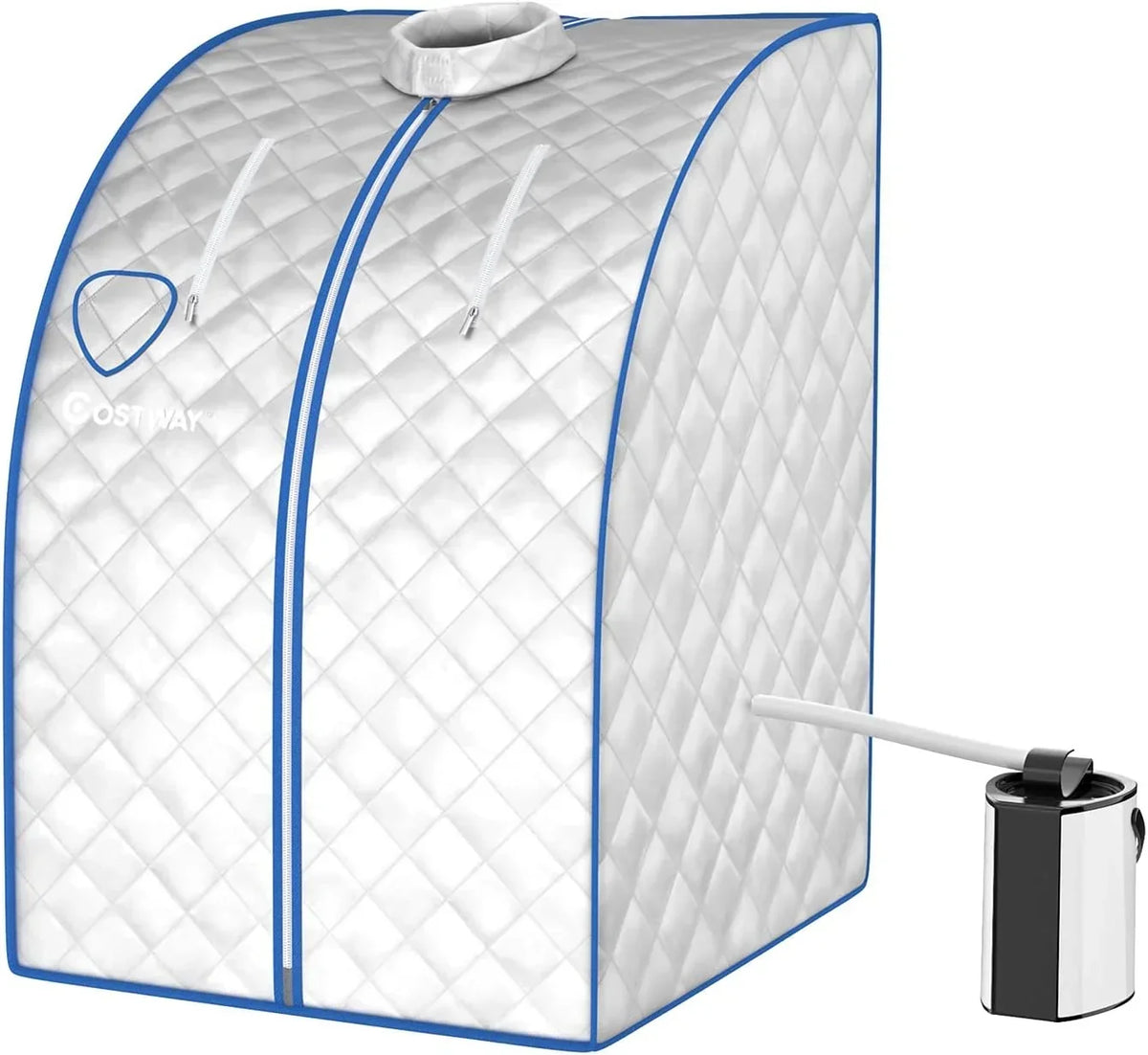 GOPLUS 1000W Sauna de Vapor 3L hasta 64℃, Caja de Sauna Plegable con Silla, Carpa de Sauna con Temperatura Ajustable, Cabina de Sauna Portátil con Ajuste de Temporizador, Plateado