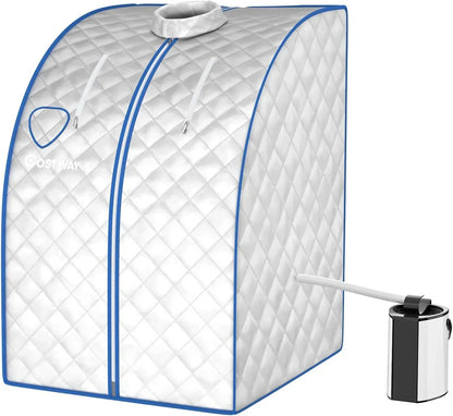 GOPLUS 1000W Sauna de Vapor 3L hasta 64℃, Caja de Sauna Plegable con Silla, Carpa de Sauna con Temperatura Ajustable, Cabina de Sauna Portátil con Ajuste de Temporizador, Plateado