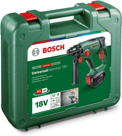 Bosch Taladro Percutor A Batería Universalhammer 18V (1 Batería De 4,0 Ah, Sistema De 18V; Taladrado/Taladrado Con Percutor/Cincelado; Energía De Impacto 2 J, Sds Plus, Maletín De Transporte)