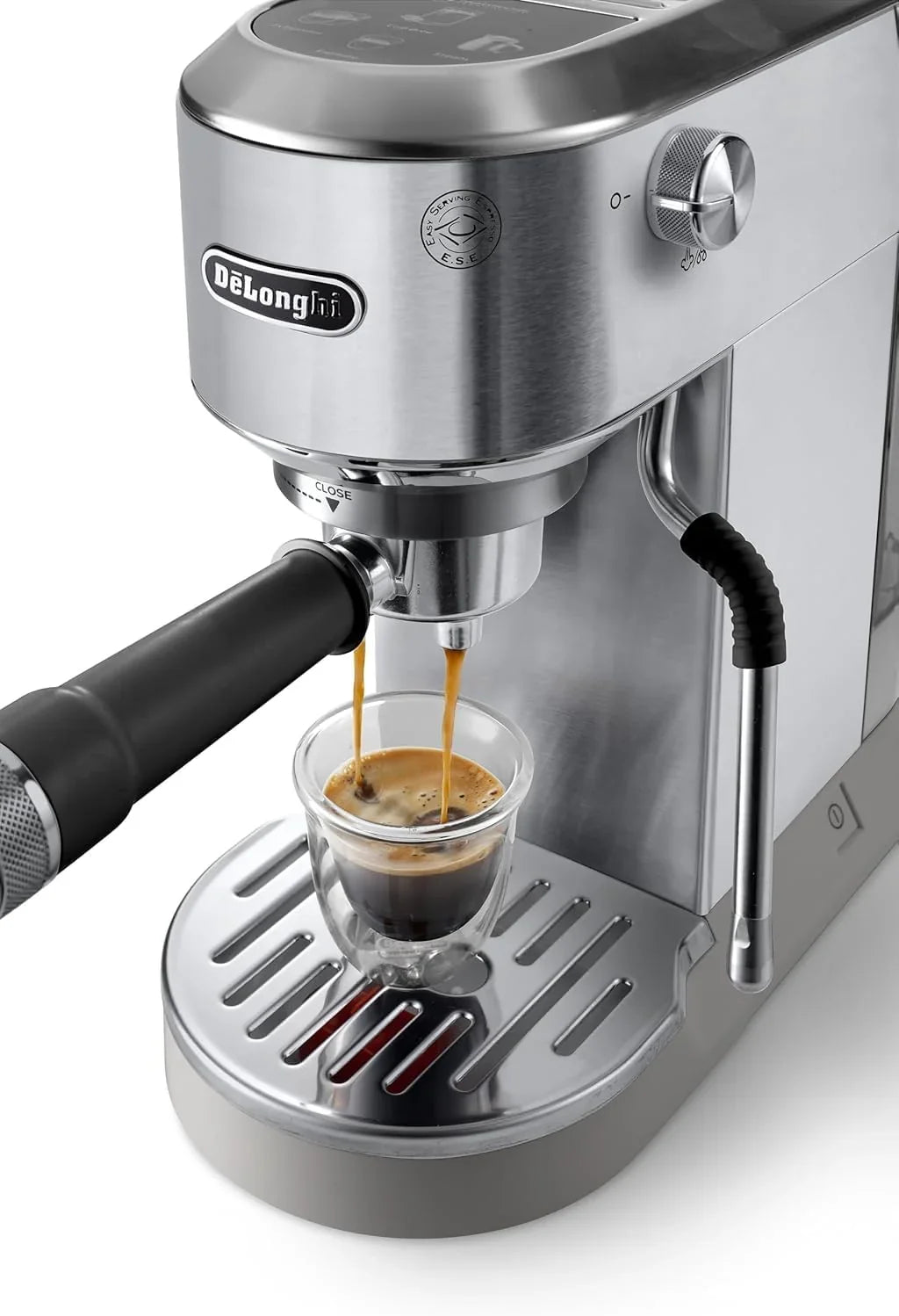 De'Longhi Dedica – Cafetera de Bomba de Acero Inoxidable para Café Molido o Monodosis, Espresso y Capuchino, Depósito de 1.3 Litros, Sistema Antigoteo, Modelo EC685.M, Color Metal