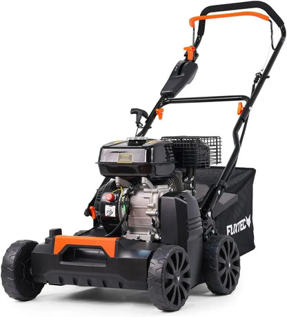 FUXTEC Escarificador Aireador de Gasolina 3 en 1 FX-BV240 Motor 4 Tiempos 4,1 kW, Rodillo con 18 Cuchillas y 24 púas de Resorte, asa de Transporte y recolector de 45 L