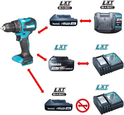 MAKITA DDF490WVE - Taladro atornillador 18V 65Nm. Incluye Taladro, 2 baterias de 2Ah, cargador y maletín