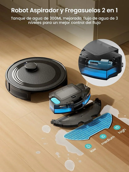 Lefant M2 Robot Aspirador y Fregasuelos 2 en 1, 6000Pa, 160min Automático, Navegación Láser, Evitación PSD, Limpieza Personalizada, Ideal para Limpiar Pelo de Mascotas y Suelos Duros